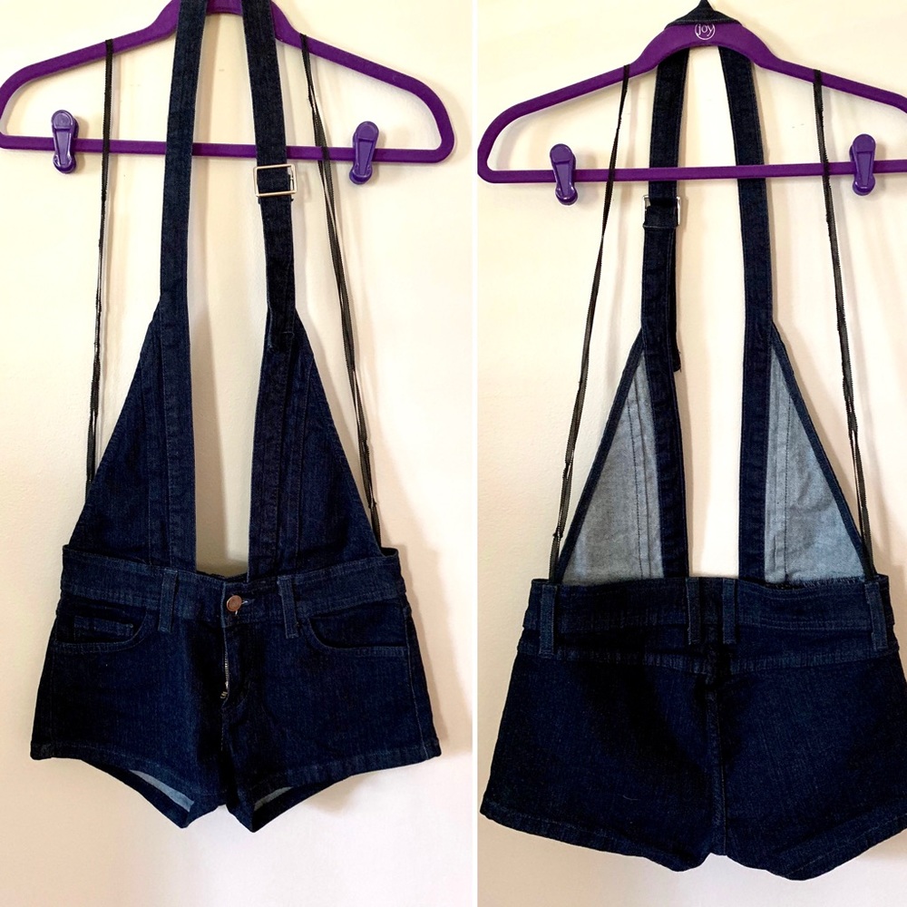 WAT? Denim Halter Overall Short Shorts